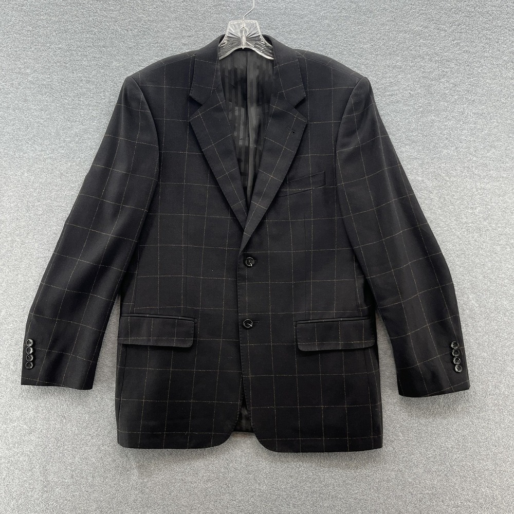 Baroni Blazer Mens 40R Black Silk Wool Plaid Windowpane Sport Coat Jacket